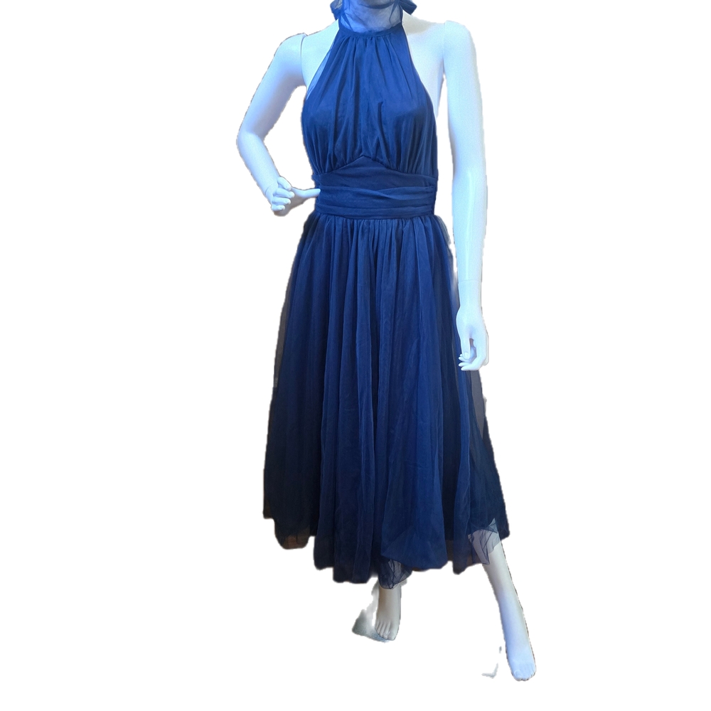 Sage And Paige Navy Halter Midi Chiffon Dress